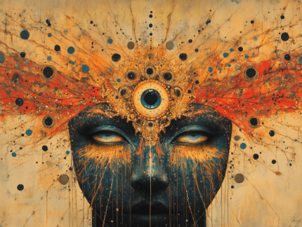 Ember-Eyed Priestess - abstract art painting | Draw Tools