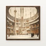 Luxury Atrium of the Galactic Archives Canvas Print in Warm Walnut Floating Frame - Modern Interior Wall Art | DrawTools