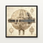 Handcrafted Blueprint of Death Star Floating Canvas Wall Painting - Ready to Hang Star wars Art | DrawTools