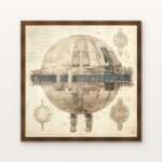 Blueprint of Death Star Framed Wall Art in Warm Walnut Classic Frame - Premium art for home decor | DrawTools