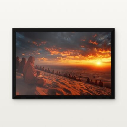 Buy Caravan of the Crimson Dunes Landscapes Canvas Painting Online - Black Classic Glazed Frame | DrawTools