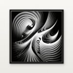 Celestial Currents in Monochrome Black Floating Frame Wall Art - DrawTools