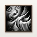 Luxury Celestial Currents in Monochrome Canvas Print in Warm Walnut Floating Frame - Modern Interior Wall Art | DrawTools