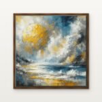 Luxury Celestial Harvest Canvas Print in Warm Walnut Floating Frame - Modern Interior Wall Art | DrawTools