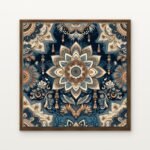 Luxury Celestial Medallion of the Orient Canvas Print in Warm Walnut Floating Frame - Modern Interior Wall Art | DrawTools