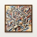 Chrono Circuit Citadel Framed Wall Art in Warm Walnut Classic Frame - Premium abstract art for living room | DrawTools