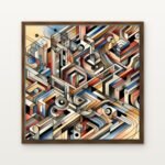Luxury Chrono Circuit Citadel Canvas Print in Warm Walnut Floating Frame - Modern Interior Wall Art | DrawTools