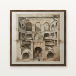 Luxury Citadel of Infinite Arches Canvas Print in Warm Walnut Floating Frame - Modern Interior Wall Art | DrawTools