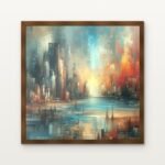 City of Sonic Echoes Framed Wall Art in Warm Walnut Classic Frame - Premium abstract art for living room | DrawTools