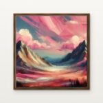 Luxury Crimson Horizon Chronicles Canvas Print in Warm Walnut Floating Frame - Modern Interior Wall Art | DrawTools