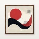 Luxury Crimson Tides of Abstraction Canvas Print in Warm Walnut Floating Frame - Modern Interior Wall Art | DrawTools