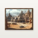 Luxury Desert Citadel of the Arkan Wastes Canvas Print in Warm Walnut Floating Frame - Modern Interior Wall Art | DrawTools