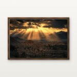 Luxury Divine Light over the Hidden Vale Canvas Print in Warm Walnut Floating Frame - Modern Interior Wall Art | DrawTools