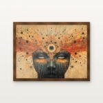 Ember-Eyed Priestess Framed Wall Art in Warm Walnut Classic Frame - Premium abstract art for living room | DrawTools