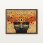 Luxury Ember-Eyed Priestess Canvas Print in Warm Walnut Floating Frame - Modern Interior Wall Art | DrawTools