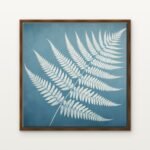 Luxury Frosted Fern of the Dawn Canvas Print in Warm Walnut Floating Frame - Modern Interior Wall Art | DrawTools