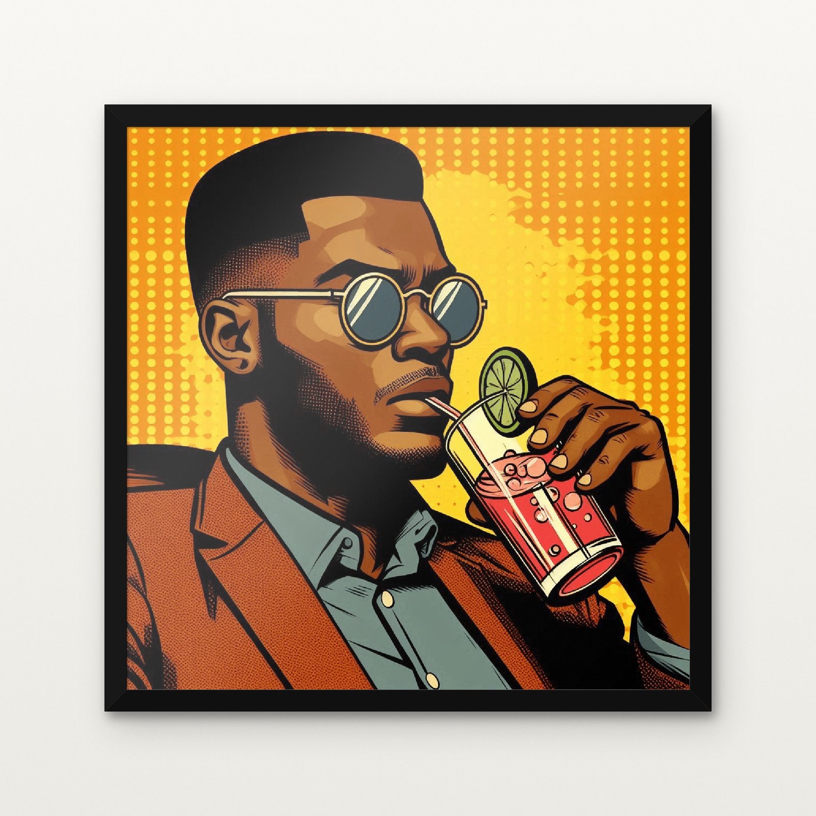 Golden Gaze Gentleman with a Twist Pop Canvas Painting - Black Classic Frame | DrawTools Buy Golden Gaze Gentleman with a Twist Pop Canvas Painting Online - Black Classic Glazed Frame | DrawTools