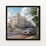 Buy Golden Hour on Heritage Street Historical Buildings Canvas Painting Online - Black Classic Glazed Frame | DrawTools