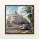 Golden Hour on Heritage Street Framed Wall Art in Warm Walnut Classic Frame - Premium art for home decor | DrawTools