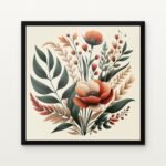 Buy Harvest Flame in Porcelain Dreams Botanical Canvas Painting Online - Black Classic Glazed Frame | DrawTools