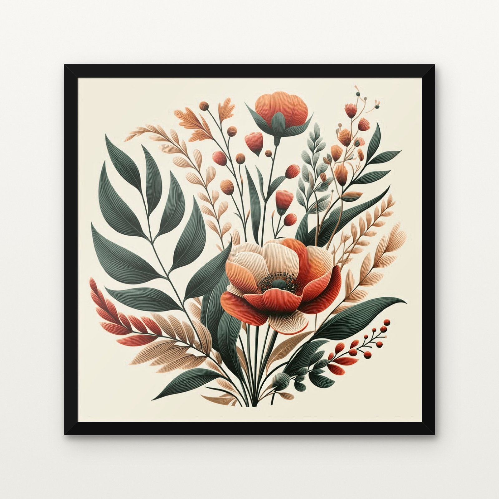 Harvest Flame in Porcelain Dreams Botanical Canvas Painting - Black Classic Frame | DrawTools Buy Harvest Flame in Porcelain Dreams Botanical Canvas Painting Online - Black Classic Glazed Frame | DrawTools