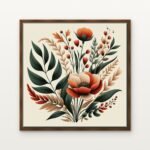 Luxury Harvest Flame in Porcelain Dreams Canvas Print in Warm Walnut Floating Frame - Modern Interior Wall Art | DrawTools