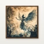 Luxury Krishna Guardian of the Skies Canvas Print in Warm Walnut Floating Frame - Modern Interior Wall Art | DrawTools