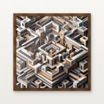 Labyrinth of the Ancients Framed Wall Art in Warm Walnut Classic Frame - Premium abstract art for living room | DrawTools