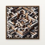 Luxury Labyrinth of the Ancients Canvas Print in Warm Walnut Floating Frame - Modern Interior Wall Art | DrawTools