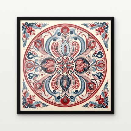 Buy Mandala of the Scarlet Blossom Traditional Canvas Painting Online - Black Classic Glazed Frame | DrawTools