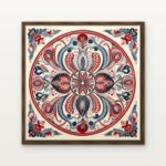 Luxury Mandala of the Scarlet Blossom Canvas Print in Warm Walnut Floating Frame - Modern Interior Wall Art | DrawTools