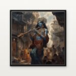 Handcrafted Melody of Krishna Floating Canvas Wall Painting - Ready to Hang Divine Spiritual Art | DrawTools