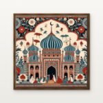 Luxury Minarets of the Eternal Dawn Canvas Print in Warm Walnut Floating Frame - Modern Interior Wall Art | DrawTools