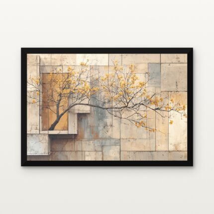 Buy Mustard Bloom Abstract Canvas Painting Online - Black Classic Glazed Frame | DrawTools