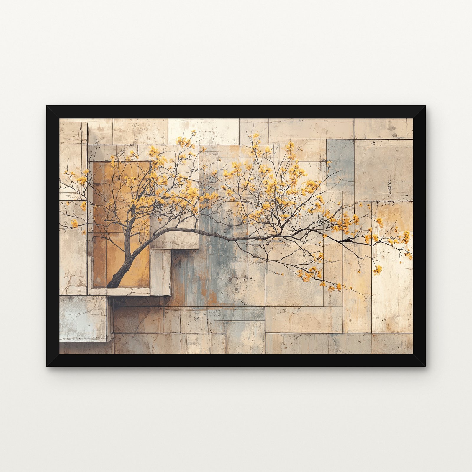 Mustard Bloom Abstract Canvas Painting - Black Classic Frame | DrawTools Buy Mustard Bloom Abstract Canvas Painting Online - Black Classic Glazed Frame | DrawTools