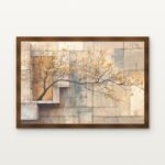 Mustard Bloom Framed Wall Art in Warm Walnut Classic Frame - Premium abstract art for living room | DrawTools
