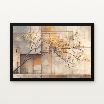 Buy Mustard Bloom II Abstract Canvas Painting Online - Black Classic Glazed Frame | DrawTools