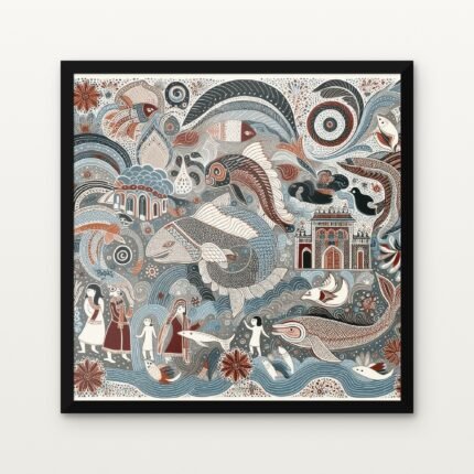 Buy Mythic River of Eternal Harmony Traditional Canvas Painting Online - Black Classic Glazed Frame | DrawTools