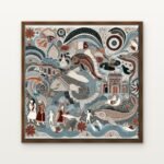 Luxury Mythic River of Eternal Harmony Canvas Print in Warm Walnut Floating Frame - Modern Interior Wall Art | DrawTools