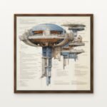 Luxury Outpost of the Webbed Realms Canvas Print in Warm Walnut Floating Frame - Modern Interior Wall Art | DrawTools