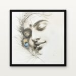 Buy Pencil Sketch of Krishna Divine Spiritual Canvas Painting Online - Black Classic Glazed Frame | DrawTools