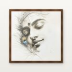 Pencil Sketch of Krishna Framed Wall Art in Warm Walnut Classic Frame - Premium art for home decor | DrawTools