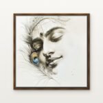 Luxury Pencil Sketch of Krishna Canvas Print in Warm Walnut Floating Frame - Modern Interior Wall Art | DrawTools