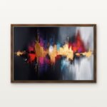 Luxury Resonance of Colorfall Canvas Print in Warm Walnut Floating Frame - Modern Interior Wall Art | DrawTools