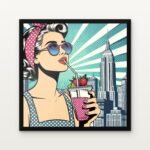 Buy Retro Radiance Sip Beneath the Skyline Pop Canvas Painting Online - Black Classic Glazed Frame | DrawTools