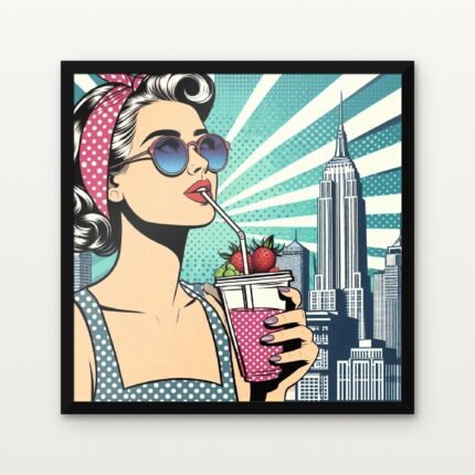 Buy Retro Radiance Sip Beneath the Skyline Pop Canvas Painting Online - Black Classic Glazed Frame | DrawTools