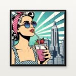 Handcrafted Retro Radiance Sip Beneath the Skyline Floating Canvas Wall Painting - Ready to Hang Pop Art | DrawTools