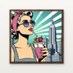 Retro Radiance Sip Beneath the Skyline Brown Floating Frame Wall Art - DrawTools