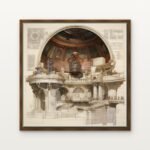 Luxury Sanctum of Resonant Echoes Canvas Print in Warm Walnut Floating Frame - Modern Interior Wall Art | DrawTools