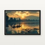 Handcrafted Serenity on the Golden Waters Floating Canvas Wall Painting - Ready to Hang Emotion Art | DrawTools